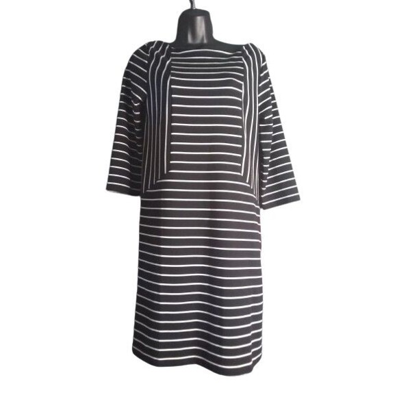 Merona Black White Striped Long Sleeve Pencil Knee Length Dress Womens Small - Picture 1 of 11